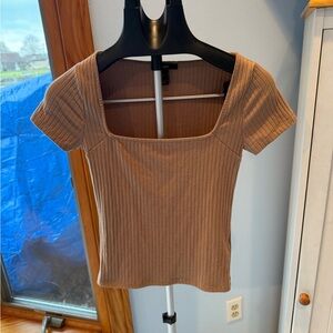 Forever 21 Square Neck Ribbed Tee in Tan